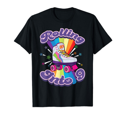 Roller Skating 9 Years Old 9th Birthday Girl Skate 80's Gift T-Shirt