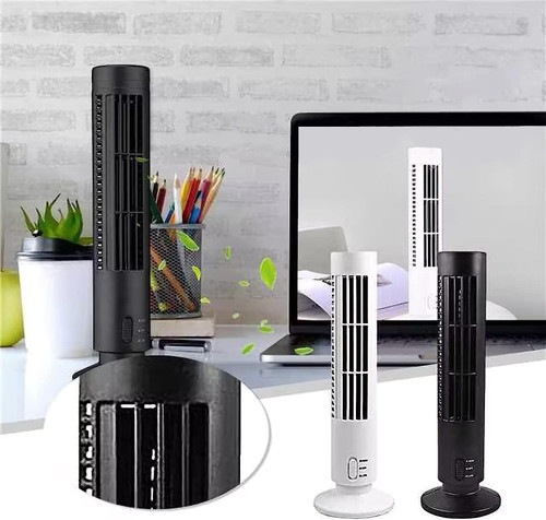 STFINE USB Tower Fan Bladeless Fan Desk Table Electric Fan Mini Vertical A-i-r Conditioner Tower Cooler Fan Low Noise Portable Standing Bladeless Floor Fan for Bedroom Living Room Office (Black)