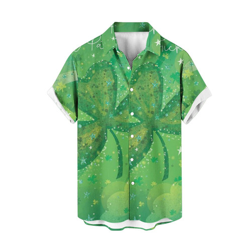Zeiyignr St Patrick's Day Men's Shamrock Printed Short Sleeves Button Down Shirt Irish Lucky Clover Printed Hawaiian Shirts