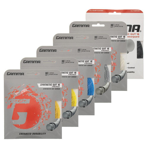 Gamma Synthetic Gut w WearGuard 16g White Tennis Racquet String (4 Sets)