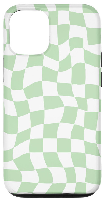 iPhone 12/12 Pro Wavy Checkered Light Green- Sage Green Checkerboard Pattern Case