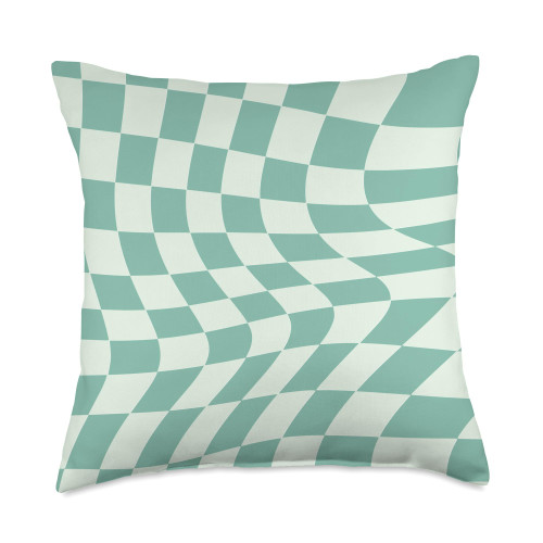 The OG Classic Checkered Checker Checkerboard Shop ' Minty Teal' Wavy Checkerboard Seafoam Green Mint Checkered Throw Pillow, 18x18, Multicolor