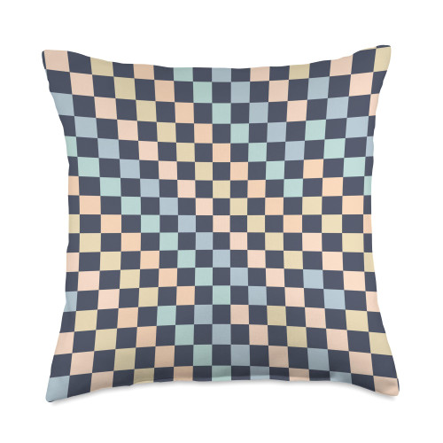 The OG Classic Checkered Checker Checkerboard Shop ' Vintage Denim' Retro Checkerboard Sandy Beige Checkered Throw Pillow, 18x18, Multicolor
