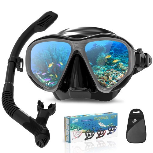 findway Snorkel mask, Dry Snorkel Set for Adults,Panoramic Wide View,Anti-Fog Scuba Diving Mask,Professional Training Snorkeling Gear