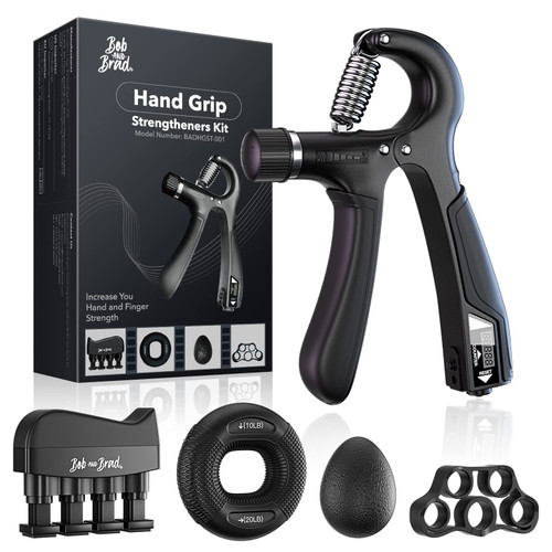 Bob and Brad Hand Grip Strengthener Kit with Counter (5 Pack), Forearm Workout Strength Trainer,Adjustable Resistance Exerciser,Finger Exerciser,Finger Stretcher,Grip Ring & Stress Relief Grip Ball