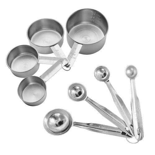 Stainless Steel Measuring Cups and Spoons Set 8 Piece, Stackable Measuring Cups and Spoons Set