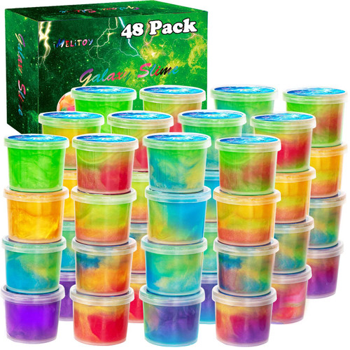 iMelitoy Galaxy Slime 48 Pack, Kids Slime Party Favors, Classroom Prize, Christmas Goodie Bag Stuffers, Valentine for Kids, Super Soft and Non Sticky Ultimate Slime Kits for Girls Ages 7 12
