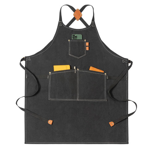Nabreeli Chef Aprons Adjustable Women Apron Cooking Canvas Apron for Men with 3 Pockets Cross Back Straps for Kitchen Grilling Painting BBQ Barber