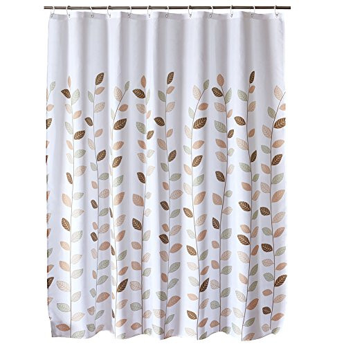 LanMeng Fabric Shower Curtain, Leaves, White, Elegance Luxury for Bathroom, Waterproof and Mildewproof (72-by-72 inches, 20)
