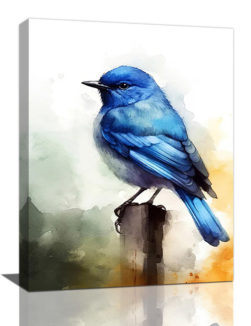 Blue Bird Wall Art Bird Pictures Wall Decor Canvas Print Sparrow Painting Modern Home Bathroom Decorations Framed Artwork For Bedroom Living Room 12"X16"