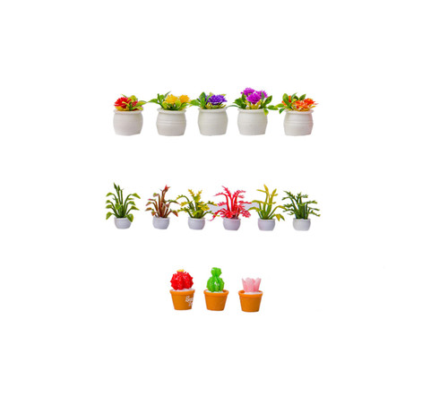 Birostiana Miniature Dollhouse Accessories 14 Pieces Miniatures Plants Flowers Bonsai Greenery Ornament for Dollhouse Fairy Garden Landscape DIY Decor Craft