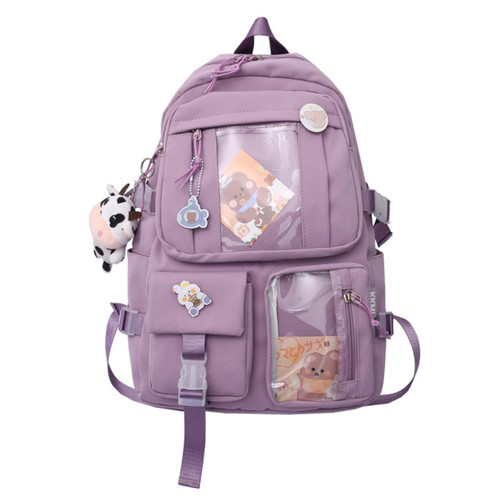 GGOOB Kawaii Backpack with Pins Kawaii School Backpack Cute Aesthetic Backpack Cute Kawaii Backpack for School (Purple, With Accessories)