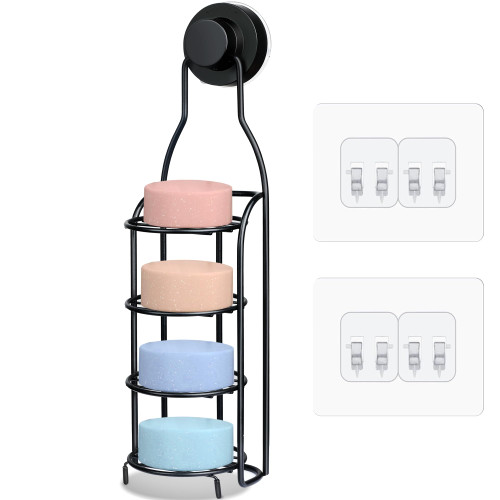Doter 4 Tier Soap Bar Holder for Shower, Stainless Steel Shampoo Bar Holder with Strong Suction Cup & Adhesive Hook, Self Draining Soap Dish for Shower Wall, Bathroom, Kitchen, Rustproof (4 Tier)