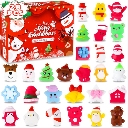 28Pcs Christmas Squishies Squishy Toys, Christmas Mochi Squishy Toy Bulk for Party Favors, Kawaii Squishy for Christmas Stocking Stuffers, Goodies Bag Stuffers Bulk, Xmas Gift for Kids.