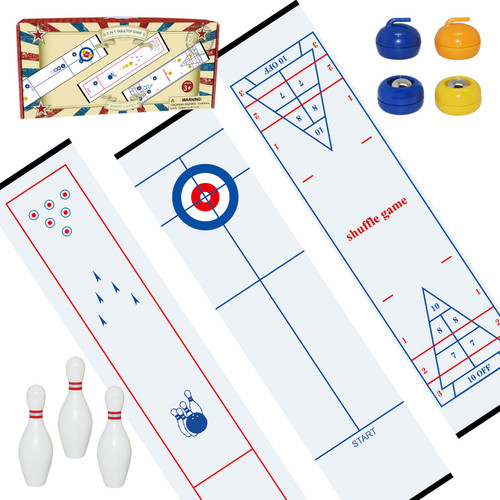 GOTHINK 3-in-1 Table Bowling Game - Mini Curling, Shuffleboard and Bowling Set Perfect for Family Fun and Parties - Portable Mini Tabletop Games for Kids and Adults, Indoors and Outdoors