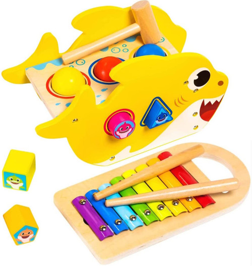 Pidoko Kids Baby Shark Toys for 1 Year Old - Montessori Learning, Hammering & Pounding Toy - Birthday Gifts for Toddlers Boys & Girls - Xylophone & Shape Sorter Blocks Pidoko Kids Baby Shark Toys for 1 Year Old - Montessori Learning, Hammering & Pounding Toy - Birthday Gifts for Toddlers Boys & Girls - Xylophone & Shape Sorter Blocks