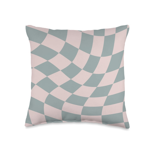 Blush Sage Pink Pale Checkerboard Cool Designs Blush Sage Pink Pale Green Checkered Swirl Checkerboard Throw Pillow, 16x16, Multicolor