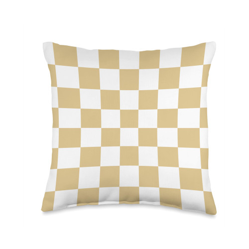 Brown & White Classic Checkered Checkerboard Pattern Checker Throw Pillow