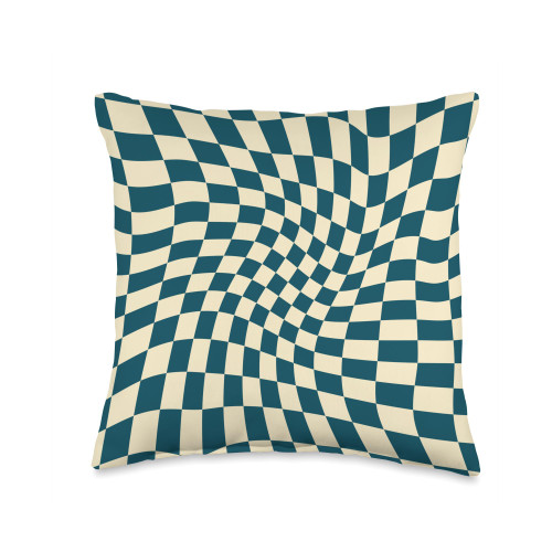 Classic Wavy Green Checkered by Ryan Co. Classic Wavy Green Checkered Retro Checkerboard Pattern Throw Pillow, 16x16, Multicolor