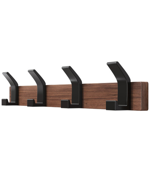 Statiem Coat Rack Wall Mount Coat Hooks, Wooden Black Coat Rack with 4 Hooks Aluminum Wall Hooks for Hanging Coat Hat Bag Towel Hanger Rustproof Coat Holder 15.7 Inches