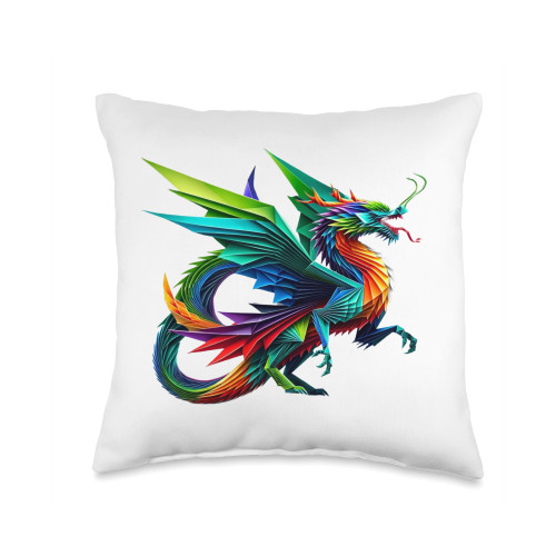 Studio Origami Art Colorful Origami Dragon Throw Pillow, 16x16, Multicolor