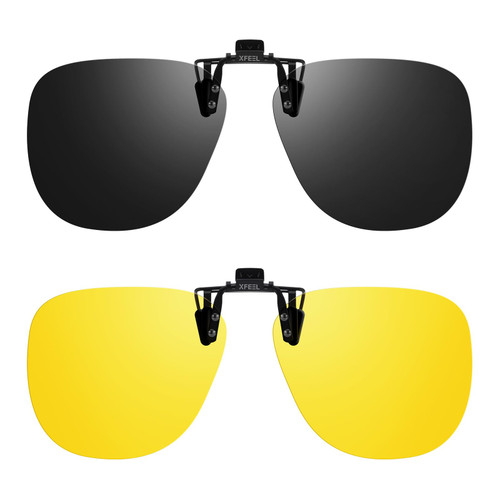 Xfeel Night Driving Glasses Black & Yellow Clip On Sunglasses Over Prescription Glasses Anti Glare for Night Vision