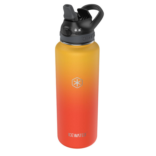 ICEWATER - 40 oz, Insulated Water Bottle With Auto Straw Lid and Carry Handle, Leakproof Lockable Lid with Soft Silicone Spout, One-hand Operation, Vacuum Stainless Steel, BPA-Free (40 oz, Fire)