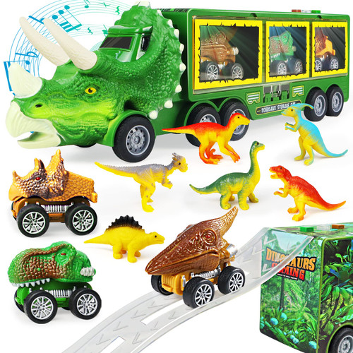Dinosaur Toys for Kids 3-5-7, 11 in 1 Dinosaur Truck with Light, Music & Roar Sound, Dino Toddler Toys Including Toy Truck, Dinosaur Cars, Mini Dinosaur Figures & Slide, Toys for 3 4 5 6 Year Old Boys Dinosaur Toys for Kids 3-5-7, 11 in 1 Dinosaur Truck with Light, Music & Roar Sound, Dino Toddler Toys Including Toy Truck, Dinosaur Cars, Mini Dinosaur Figures & Slide, Toys for 3 4 5 6 Year Old Boys