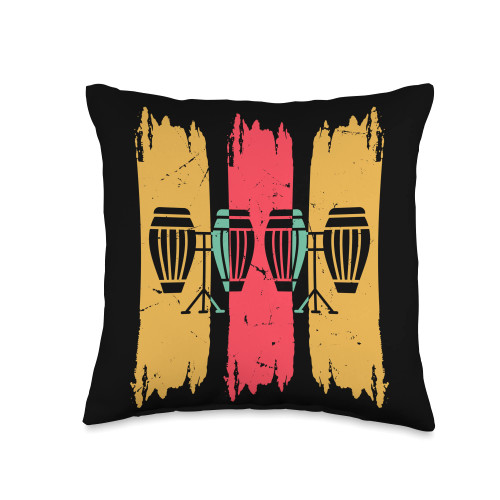 Conga Drum Instruments Conga Lover Drums Instruments Retro Congas Throw Pillow, 16x16, Multicolor