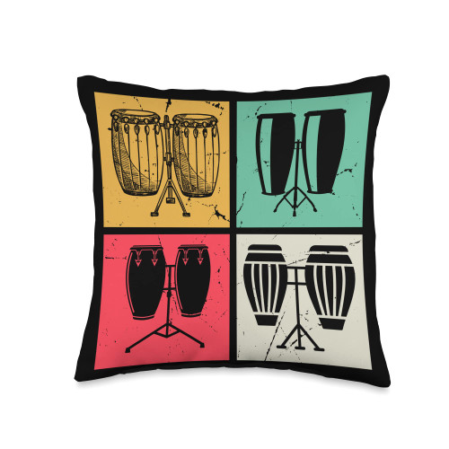Conga Drums Conga Player Drums Instruments-Retro Congas Throw Pillow, 16x16, Multicolor