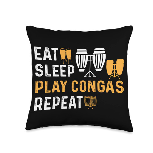 Conga Drum Player Conga Musician Eat Sleep Play Repeat Drummer Conga Music Player Throw Pillow, 16x16, Multicolor