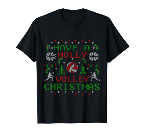 Funny Holly Volleyball Ugly Christmas Sweater Party Shirts T-Shirt