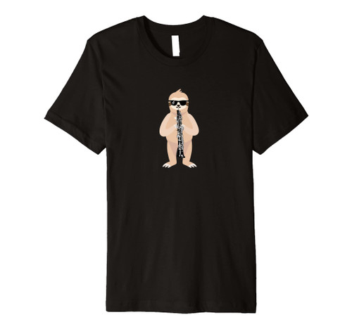 Funny Sloth Wearing Sunglasses Playing Oboe Premium T-Shirt
