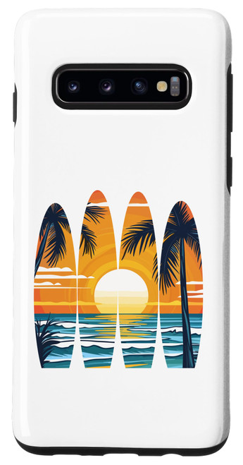 Galaxy S10 Tropical Beach Surfboards Ocean Sunset Case