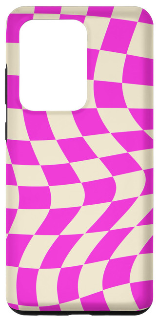 Galaxy S20 Ultra 'Sassy Flamingo' Wavy Checkerboard Vivid Hot Pink Checkered Case