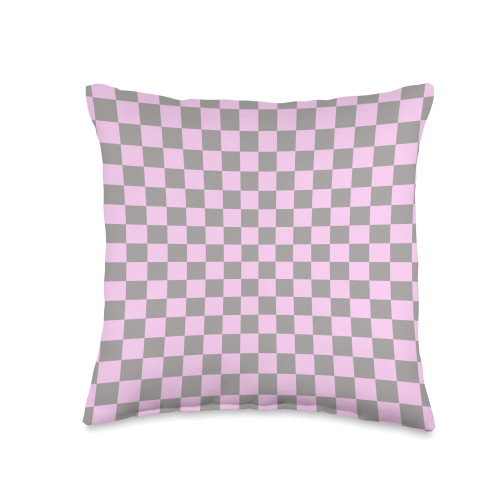 Grey Pink Checkered Checker Classic Checkerboard Pattern Throw Pillow