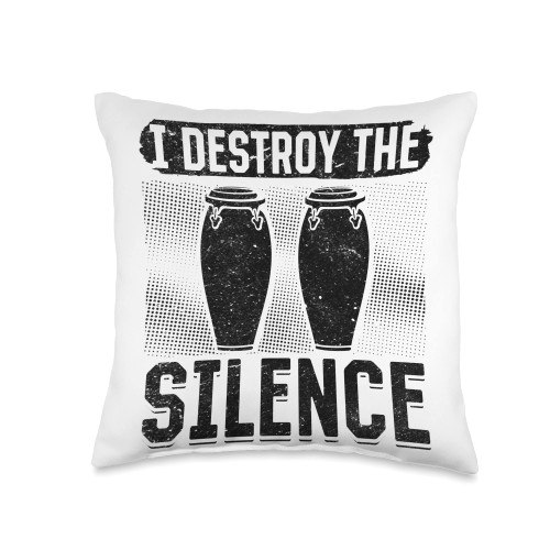 Cool Conga Drums Conga Music Drummer I Destroy The Silence Player Conga Instrument Musician Throw Pillow, 16x16, Multicolor