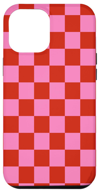 iPhone 14 Pro Max Cute Pink and Red Checkered Checkerboard Pattern Case