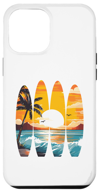 iPhone 15 Pro Max Tropical Beach Surfboards Ocean Sunset Case