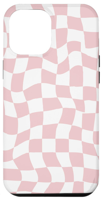 iPhone 15 Pro Max Wavy Checkered Pink Checkerboard Pattern Case