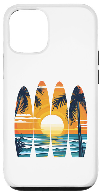 iPhone 15 Pro Tropical Beach Surfboards Ocean Sunset Case