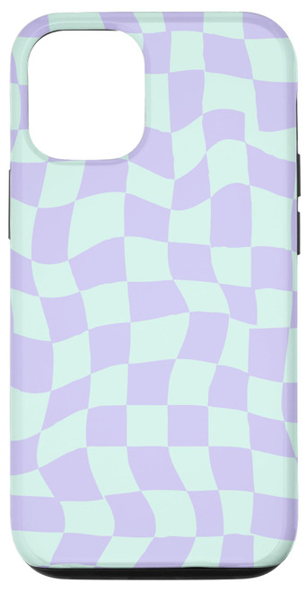 iPhone 15 Wavy Checkered Lilac and Mint Green Checkerboard Pattern Case