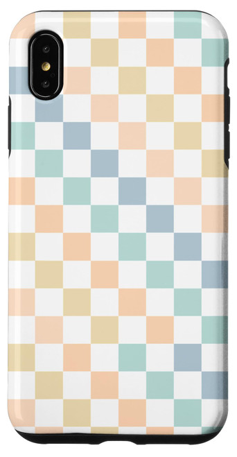 iPhone XS Max 'Peach Parfait' Retro Checkerboard Blue Green Checkered Case