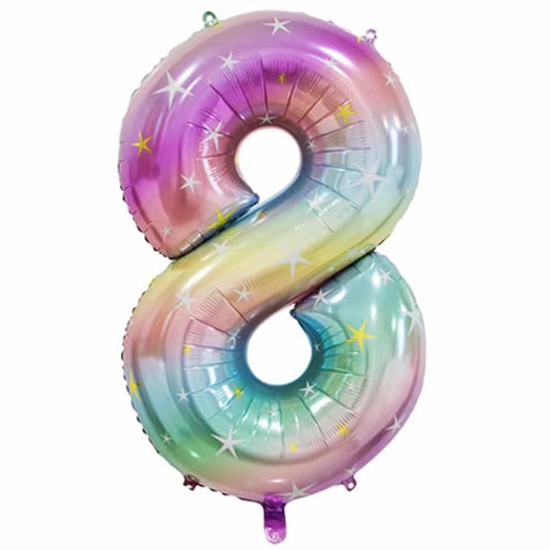 40-Inch Stars Rainbow Gradient Number 8 Balloons, 8th Birthday Balloons for Kids, Number Helium Balloons for Birthday Party Decorations. (8)