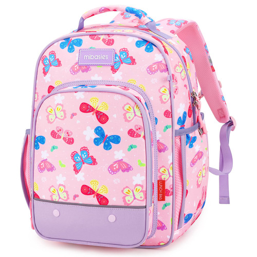 mibasies Girls Backpack for Elementary School, Backpack for Girls 5-8, Large Capacity Kids Backpacks for Girls(Pink Butterfly)