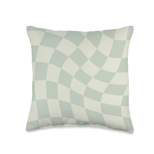 Light Sage Green Checkerboard Cool Designs Light Sage Green Checkered Swirl Pattern Throw Pillow, 16x16, Multicolor