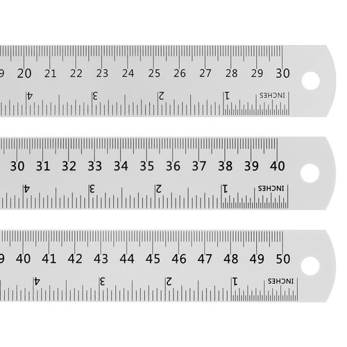 HARFINGTON 3pcs Stainless Steel Ruler 12 Inch 30cm & 16 Inch 40cm & 20 Inch 50cm Metric English with Conversion Table Metal Ruler Straight Edge Millimeter Ruler Measure for Measuring Drawing
