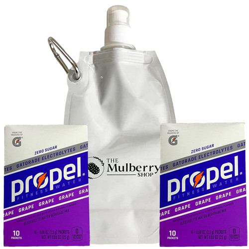 Powder Drink Mix Packets Grape Flavor 2 Pack Bundle Includes Gatorade Propel With Vitamin, Electrolyte, And Zero Sugar With 16.9 OZ Collapsible Water Bottle For Sports Hydration By The Mulberry Shop