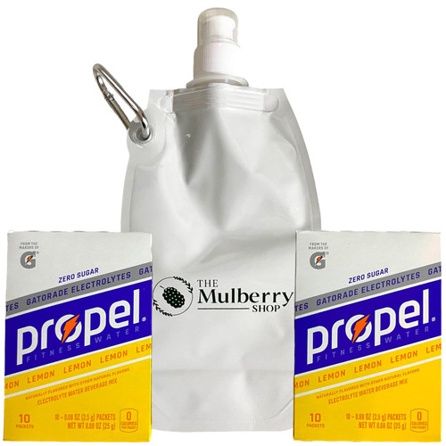 Powder Drink Mix Packets Lemon Flavor 2 Pack Bundle Includes Gatorade Propel With Vitamin, Electrolyte, And Zero Sugar With 16.9 OZ Collapsible Water Bottle For Sports Hydration By The Mulberry Shop