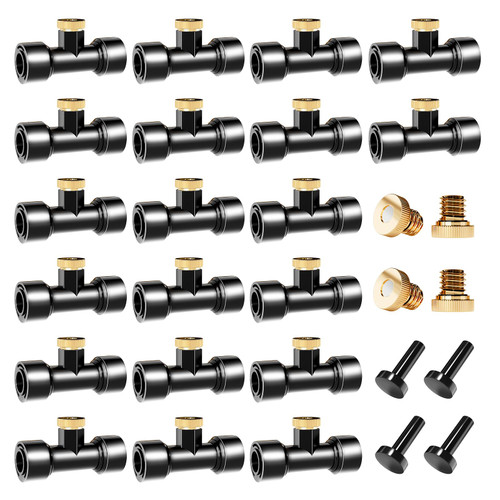 Misting Nozzles Kit Include 24 Pcs Misting nozzle 20 Pcs Misting 4 Pcs Plug nozzle tees for Outdoor Spray Cooling System (48 Pieces)